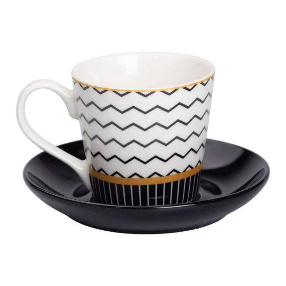 Фарфоровая чашка с черным блюдцем 200 мл RX-N24708WH