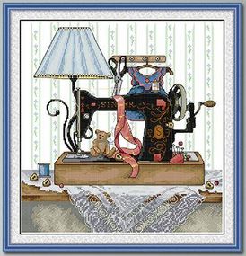 Набір для вишивання за нанесеною на канву схемою  "Sewing Machine". AIDA 14CT printed 32*32 см