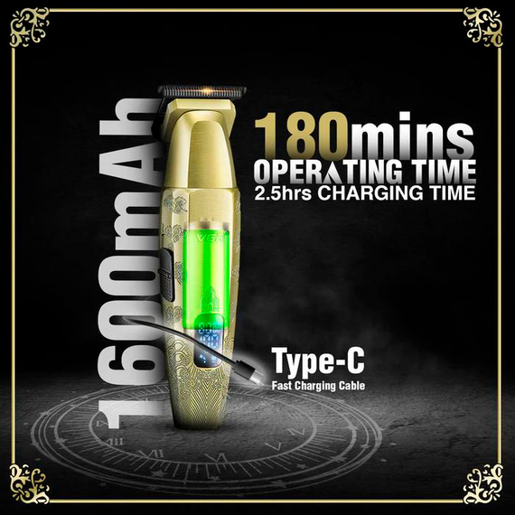 Триммер аккумуляторный для стрижки VGR V-265, 4 насадки, 1600mAh, 8000 RPM, LED дисплей | Зображення 5