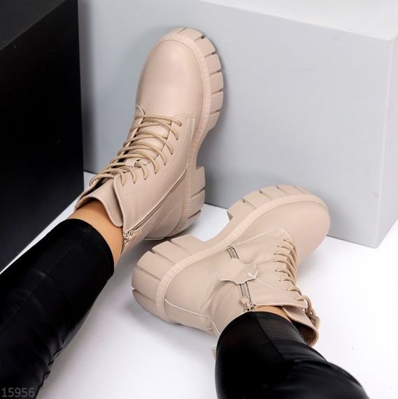 Круті зимові бежеві шкіряні черевики берці супер ціна | Зображення 3