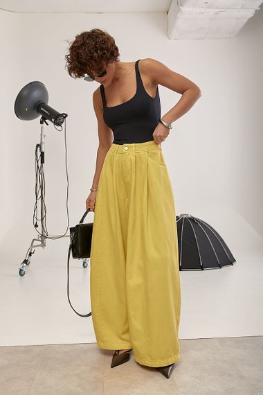 Широкі однотонні джинси Palazzo - жовтий цвет, M (є розміри) | Зображення 2