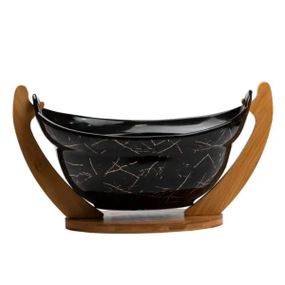 Фруктовница керамическая 32 x 18,5 x 18 см с бамбуковой подставкой