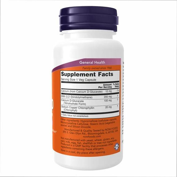 Антиоксидант NOW Foods DIM 200 with Calcium D-Glucarate 90 Veg Caps | Зображення 1