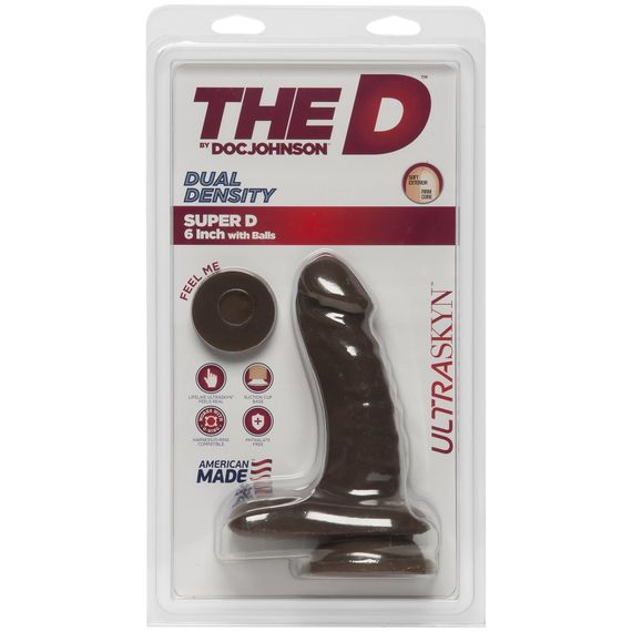 Фалоімітатор Doc Johnson The D - Super D - 6 Inch With Balls - ULTRASKYN - Chocolate, діаметр 3,8 см | Зображення 1