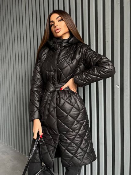 Женская длинная теплая куртка-пальто стеганая силикон 200, NA1044/1 цвет черный, размер 46/48