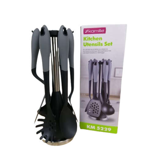 Набір кухонного приладдя 7 предметів:(6шт + підставка) нержавіюча сталь 5229 KAMILLE