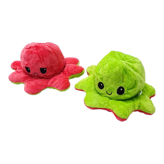 М'яка іграшка восьминіг перевертень двосторонній «веселий + сумний» Червоний зелений