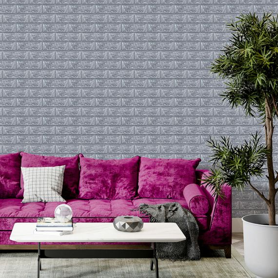 3D панель самоклеюча цегла Срібло 700х770х3мм (017-3) SW-00000230 | Зображення 1