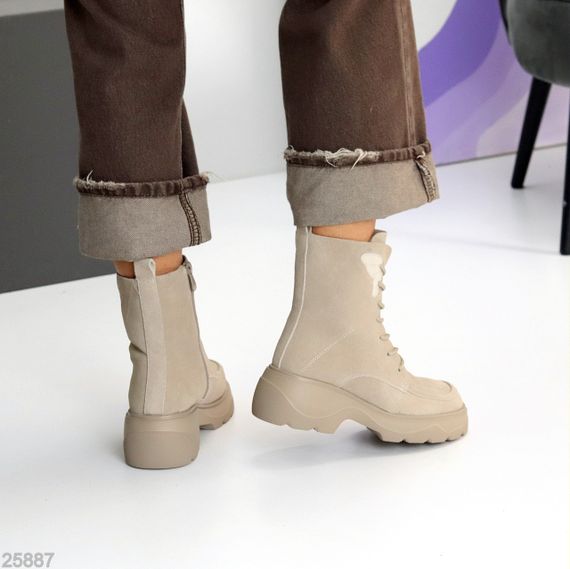 Бежеві зимові високі черевики натуральна замша доступна ціна | Зображення 6