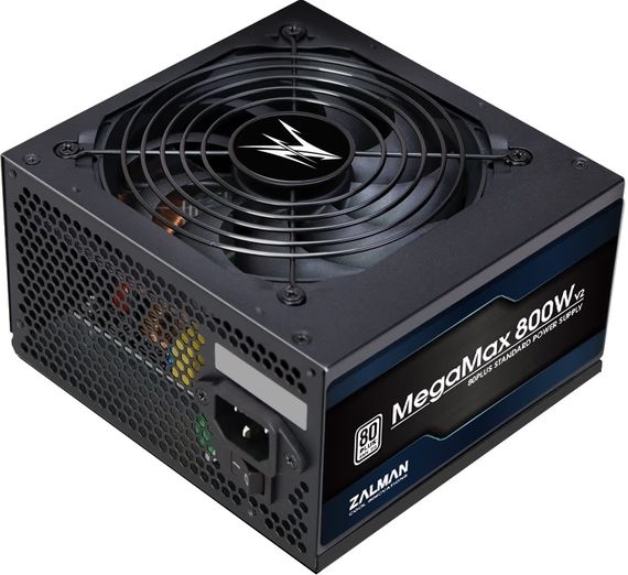 Блок питания Zalman Megamax (800W) 83% 80+ White 120мм 1xMB 24pin(20+4) 2xCPU (8pin+(4+4)pin) 4xMolex 8xSATA 4xPCIe 8pin(6+2) ZM800-TXII