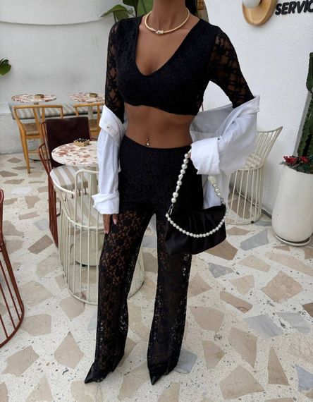 Женские гипюровые летние брюки с шортиками IP731 цвет черный, размер S/M | Зображення 1