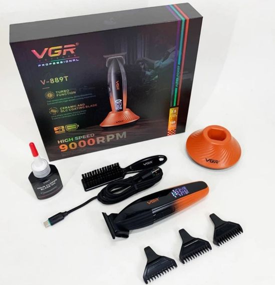 Машинка для стрижки VGR V-889T LED дисплей аккумулятор 9000 об/мин керамические лезвия 3 насадки 1-3 мм Оранжевая | Зображення 4