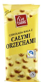 Шоколад білий Fin Carre з цільними лісовими горіхами (фундук), 100 г, (27% горіхів)