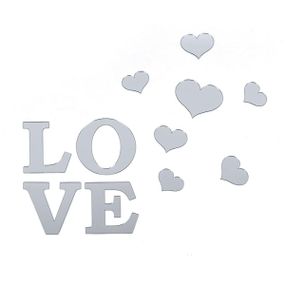 Зеркальный декор акриловый самоклеющийся Love серебро,11шт (D) SW-00002495