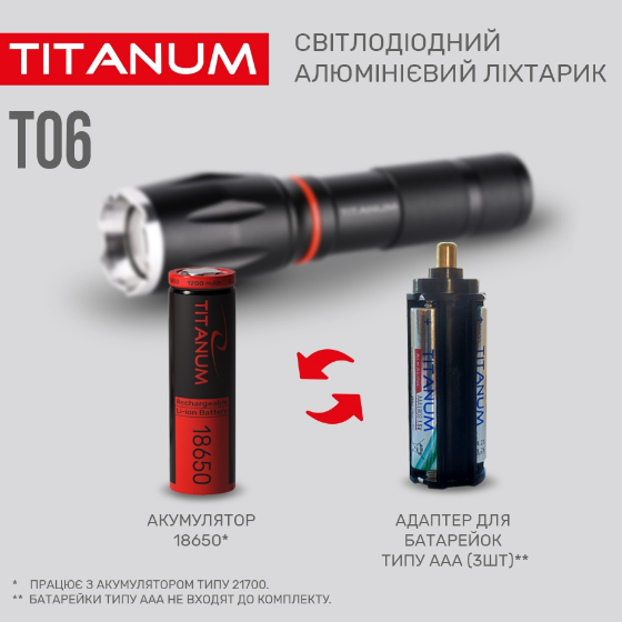 Ліхтарик LED портативний 300Lm 6500К 3*AAA/18650 чорний TLF-T06 Titanum | Зображення 6