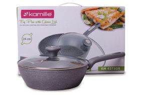 Сковорода антипригарная Kamille - 240 мм Granite глубокая с крышкой (4275GR)