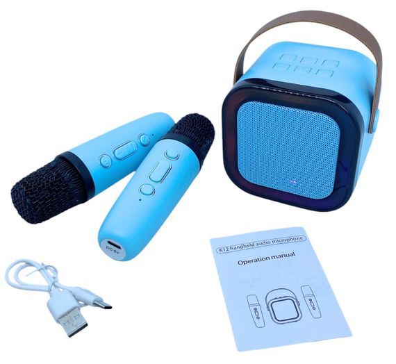 Караоке система детская колонка 2 микрофона bluetooth с подсветкой, регулятором громкости беспроводная K12 | Зображення 4