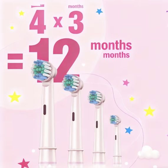 Дитяча електрична зубна щітка з 4 насадками, 3 режимами, Type-C зарядкою (водонепроникна). Рожева | Зображення 2