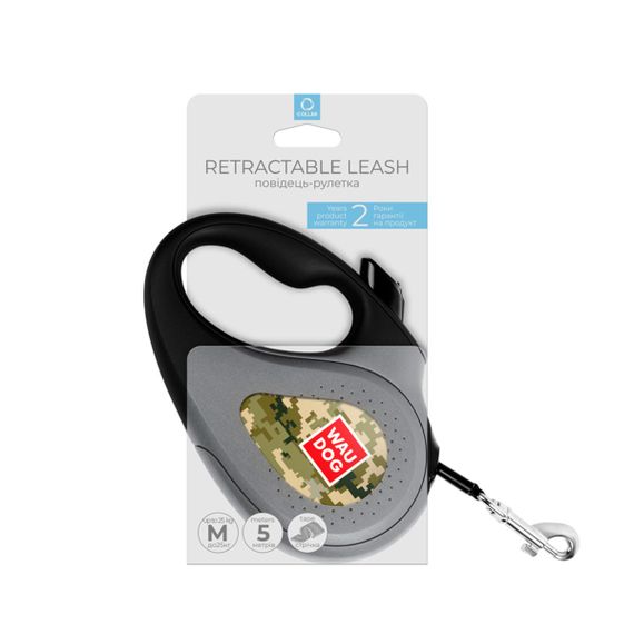 Рулетка для собак Waudog R-Leash M с рисунком "Милитари", лента, 5 м | Зображення 1