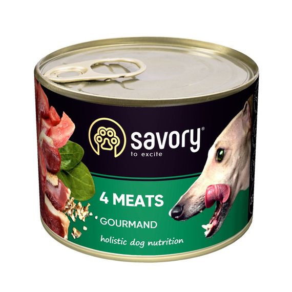 Влажный корм Savory для взрослых собак всех пород, с четырьмя видами мяса, 200 г