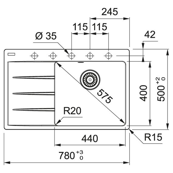 Кухонная мойка Franke Centro CNG 611-78 TL/114.0630.467/ Фрагранит/врезная/ крыло слева/780х500х20/бежевый (114.0630.467) | Зображення 1