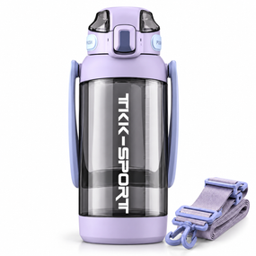 Бутылка для воды TKK 1400 мл спортивная фиолетовая Tritan BPA Free ударопрочная соломинкой, ремешком и ручкой