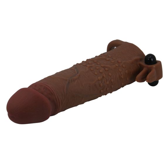 Подовжуюча насадка з вібростимуляцією Pretty Love - Quillon Vibrating Penis Sleeve Brown, BI-026281Z-1 Sex Aura | Зображення 3