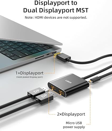 Разветвитель DisplayPort на два DisplayPort, концентратор DisplayPort MST 4K60 Гц, 1-в-2-выходной DisplayPort для двух мониторов | Зображення 1