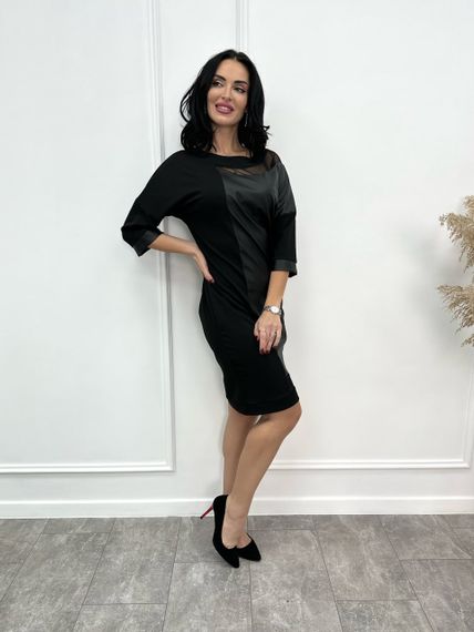 Женское стильное нарядное платье комбинированное с экокожей GF8978 размер 50/52 цвет черный | Зображення 1