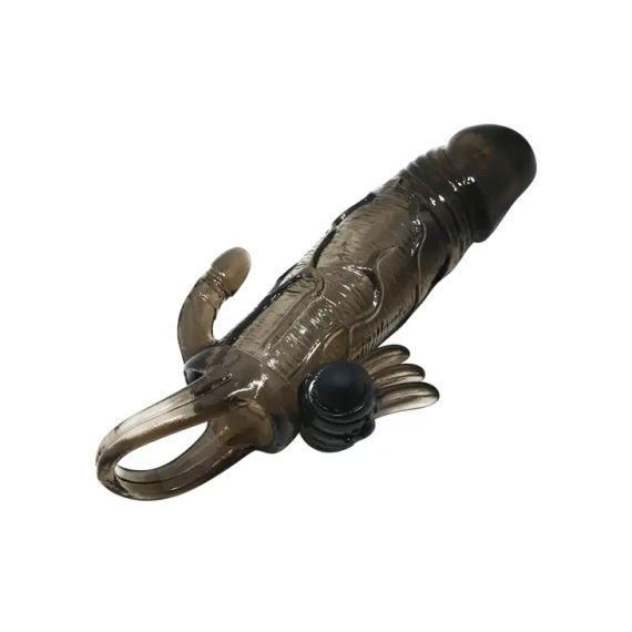 Подовжувальна насадка 3в1 c вібрацією для клітора (темна) sexstyle | Зображення 3