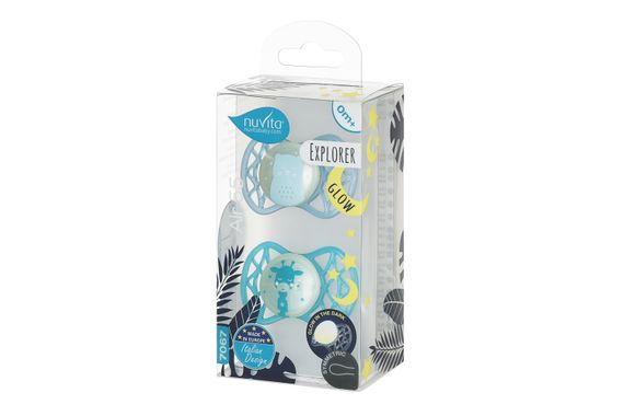 Пустышка Nuvita NV7067 Air55 Explorer симметрическая 0m+ светящаяся в темноте (мишка, жираф) 2шт (NV7067GM) | Зображення 2