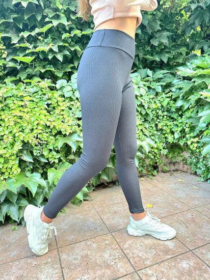 Жіночий трикотажні лосини в рубчі з високою посадкою колір сірий, розмір 50/52 ZC2497 | Зображення 2