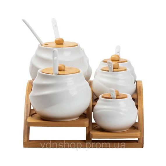 Банки для сипучих продуктів 7 штук по 200 мл та 500 мл на бамбуковій підставці HP1231 | Зображення 4