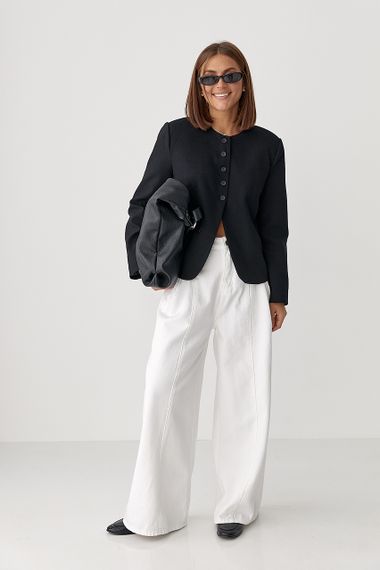 Укорочений жіночий жакет без коміра - чорний цвет, M (є розміри) | Зображення 2