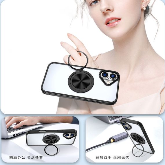 TPU+PC чохол Metal Ring with MagSafe для Apple iPhone 16 (6.1") Чорний | Зображення 4