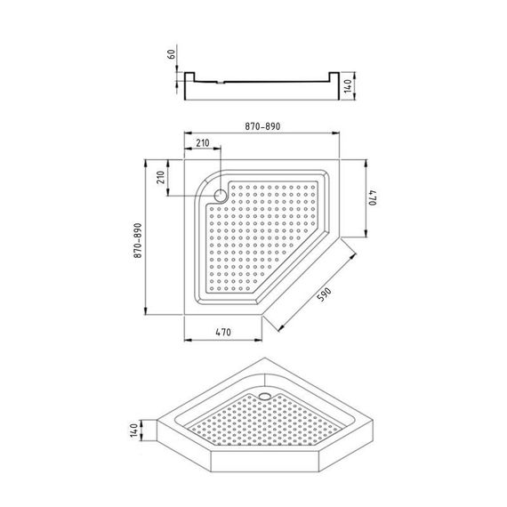 Lidz Душевой поддон DOZORCA SC90x90.LOW, низкий, пятиугольный, акриловый + ножки, диаметр слива 50 мм | Зображення 1