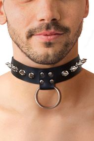 Чоловічий шкіряний чокер з шипами Art of Sex Stiles Leather and Spikes Чорний One Size