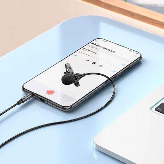 Микрофон петличный Borofone BFK11 Elegant lavalier 3.5mm (2m) Black | Зображення 4