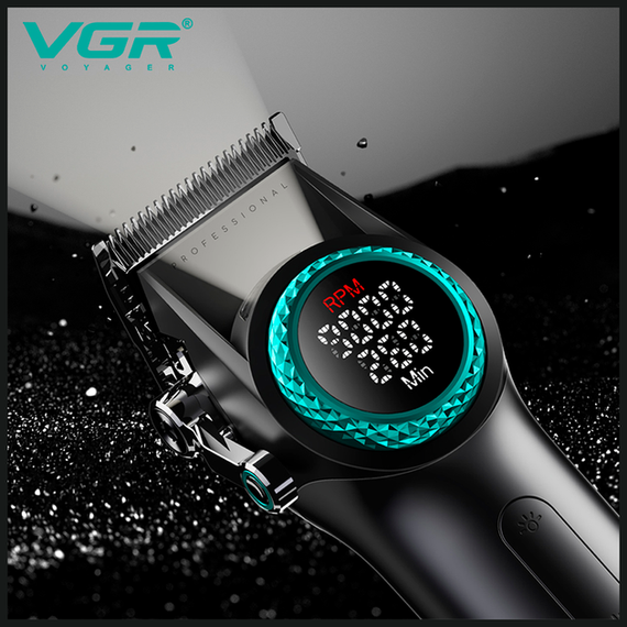 Акумуляторна машинка для стрижки VGR V-001, 10 насадок, 9000 RPM, АКБ 4600 mAh, LED дисплей | Зображення 2