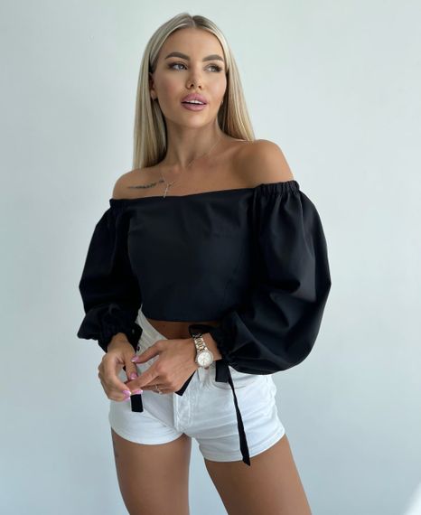 Женская легкая блуза с открытыми плечами и широкими рукавами  NA991 цвет черный, размер 46/48 | Зображення 2