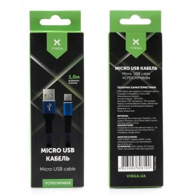 Дата кабель USB 2.0 AM to Micro 5P 1m flat nylon blue Vinga (VCPDCMFNB1B) (VCPDCMFNB1B) | Зображення 3