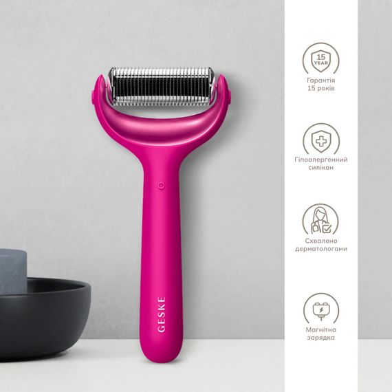 Електронний ролер для обличчя та тіла з мікроголками GESKE MicroNeedle Face&Body Roller 8в1 gray, Малиновий | Зображення 2