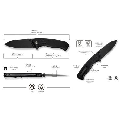 Нож Civivi Placoid, Darkwash, чорний G10 (C23079-1) | Зображення 6