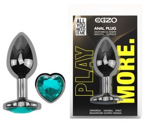 Анальна пробка з кристалом EGZO - Dark Silver Heart Plug Marine size S Sex Aura