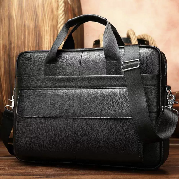 Кожаная мужская сумка для ноутбука и документов черная Tiding Bag 143412 | Зображення 9