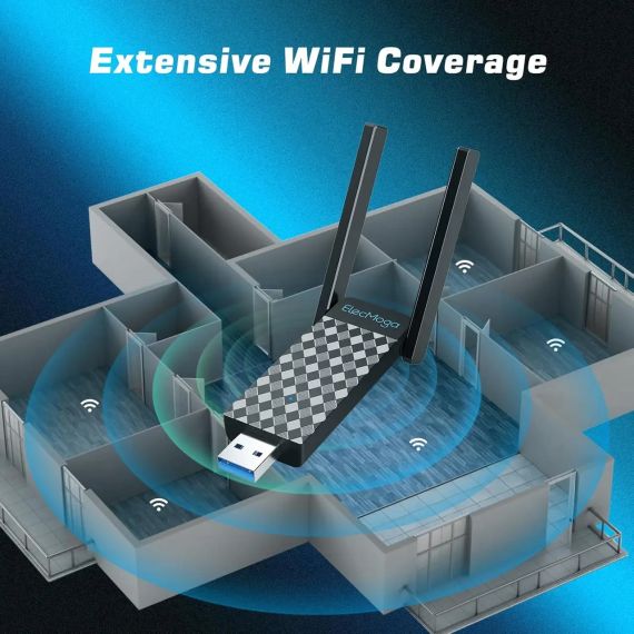 Мережевий адаптер Wi-Fi, адаптер для ПК, адаптер WLAN ElecMoga USB 3.0, 1300 Мбіт/с, ПК, 2,4 ГГц/5,8 ГГц, | Зображення 5