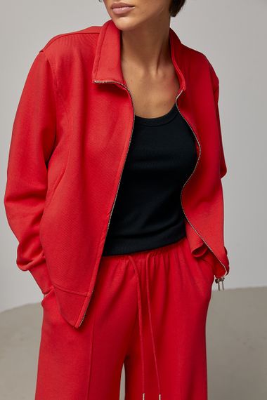 Однотонний спортивний костюм з кофтою на блискавці та штанами багі - червоний цвет, M (є розміри) | Зображення 3