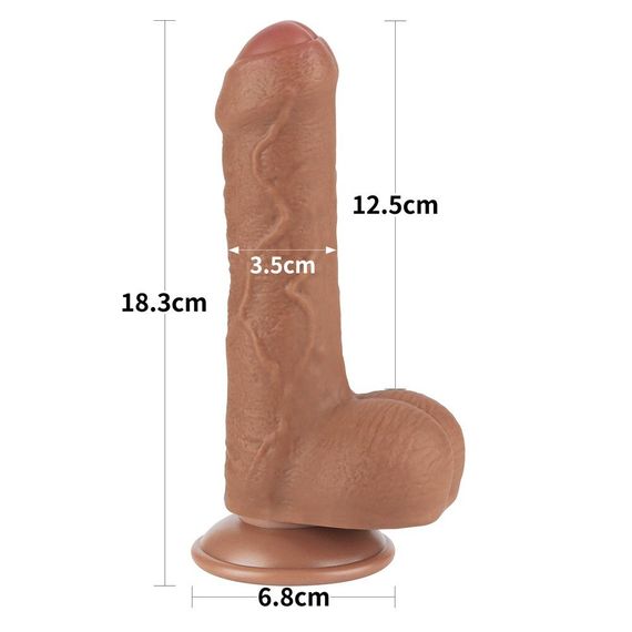 Фалоімітатор з мошонкою 7'' SLIDING SKIN DUAL LAYER DONG BROWN Sex Aura | Зображення 2