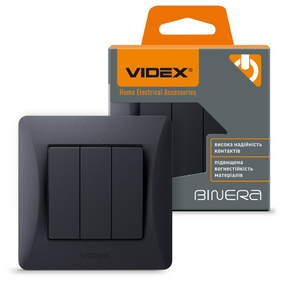 BINERA чорний графіт Вимикач внутрішній 3кл Videx