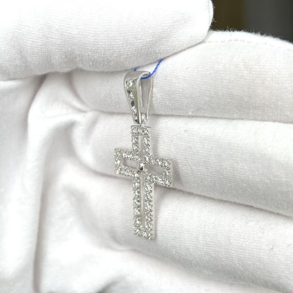 Срібний жіночий хрестик з цирконієм, родований без розп'ятя, 925 проби | Зображення 5